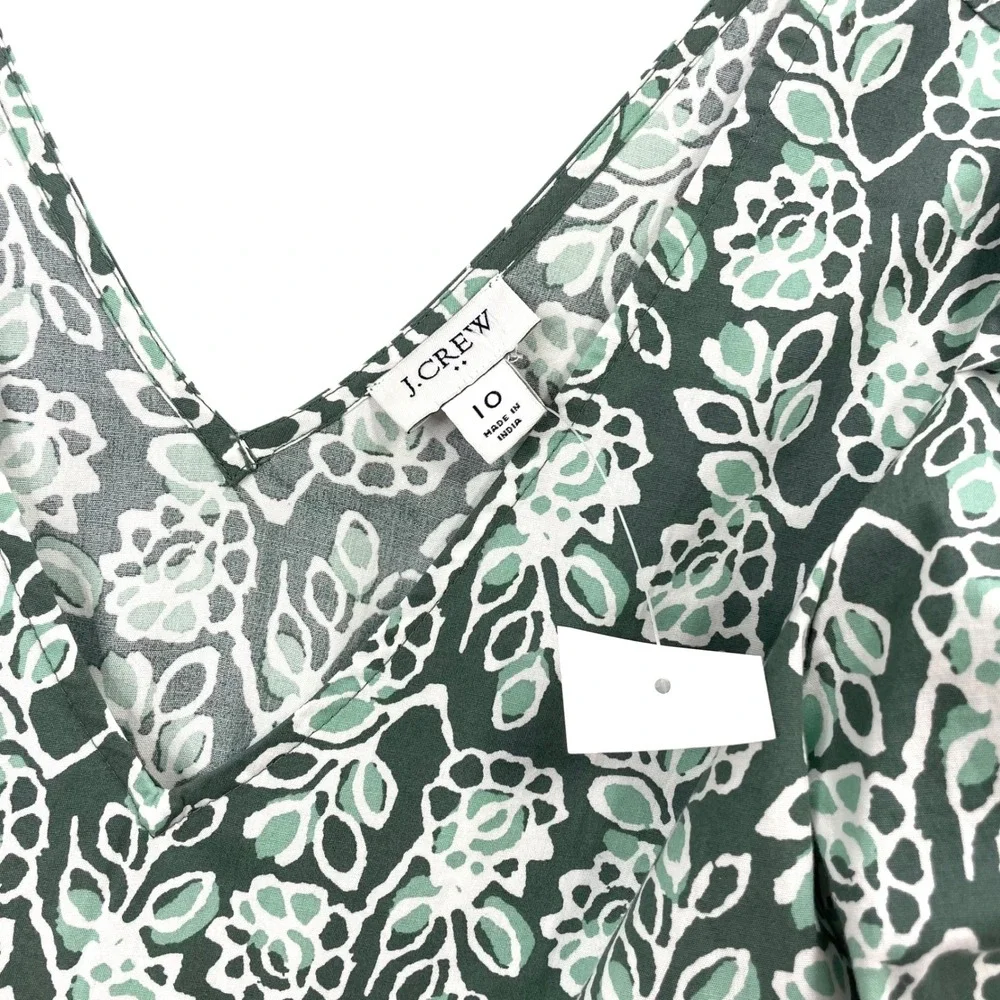 NEW J.Crew Smocked-waist poplin midi dress Size 10 Pale Spinach Eucalyptus green
